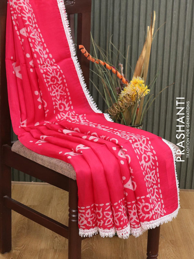 Organza saree pink with allover batik prints and crocia lace work border - {{ collection.title }} by Prashanti Sarees