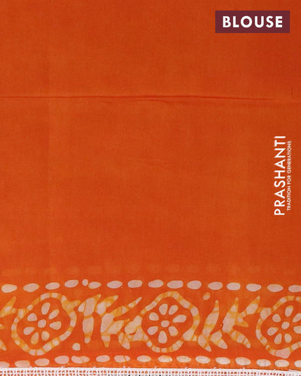 Organza saree sunset orange with allover batik prints and crocia lace work border - {{ collection.title }} by Prashanti Sarees