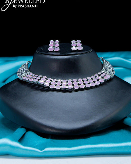 Oxidised Choker with baby pink stone - {{ collection.title }} by Prashanti Sarees