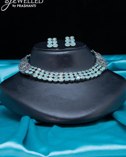 Oxidised Choker with light blue stone - {{ collection.title }} by Prashanti Sarees