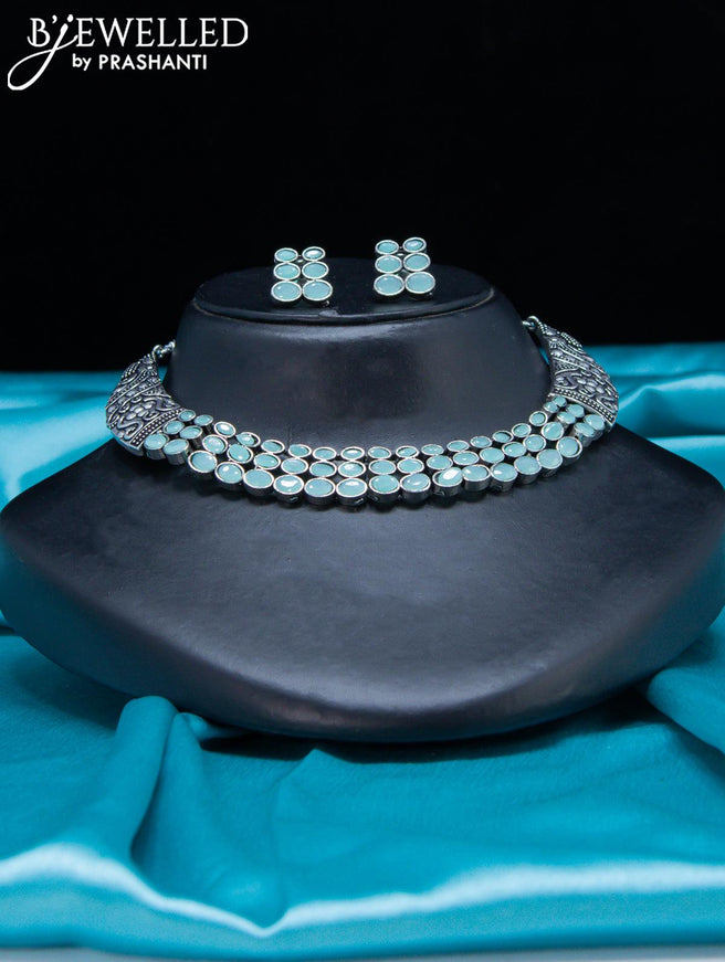 Oxidised Choker with light blue stone - {{ collection.title }} by Prashanti Sarees