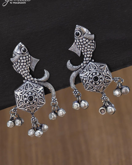 Oxidised earring fish design with black stone and hangings - {{ collection.title }} by Prashanti Sarees