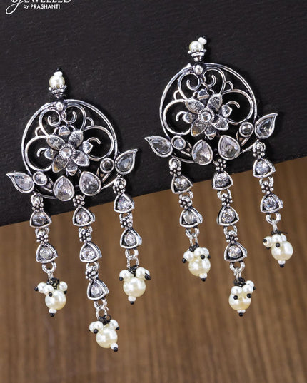 Oxidised earring floral design with cz stone and pearl hangings - {{ collection.title }} by Prashanti Sarees