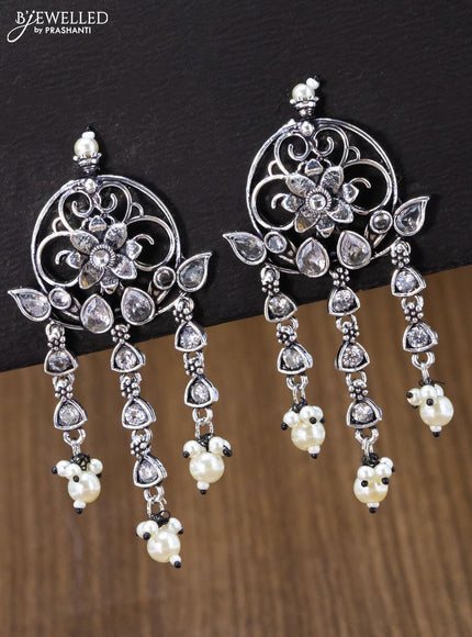 Oxidised earring floral design with cz stone and pearl hangings - {{ collection.title }} by Prashanti Sarees