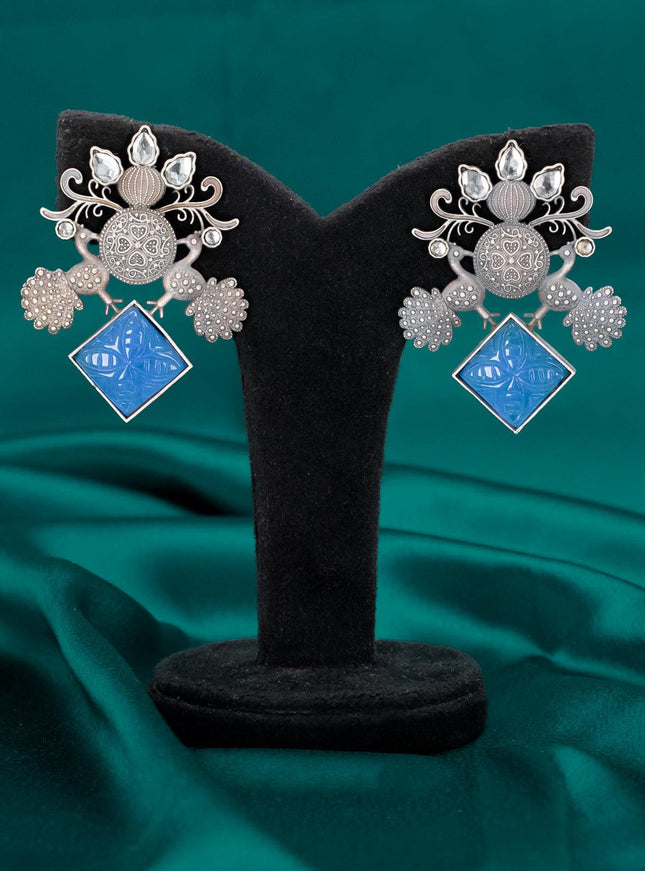 Oxidised earring peacock design with blue stones - {{ collection.title }} by Prashanti Sarees