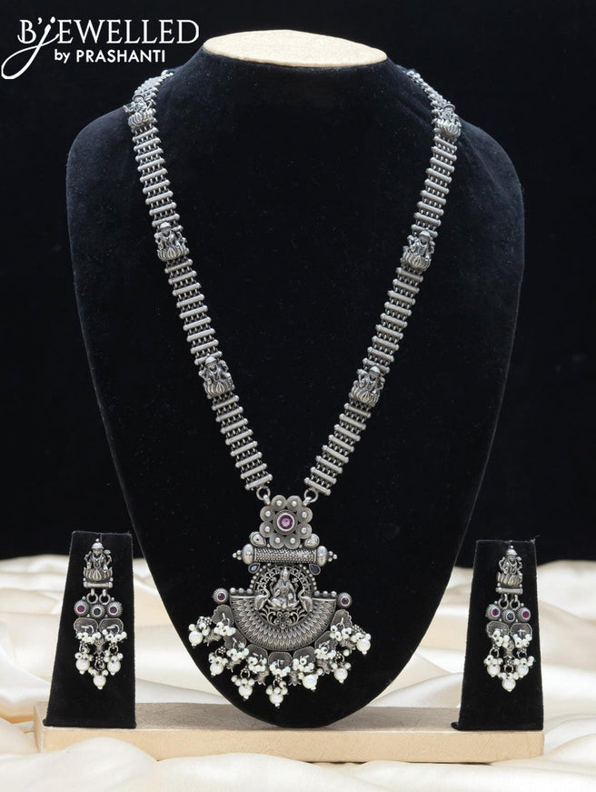 Oxidised haaram sapphire and kemp stone with lakshmi pendant - {{ collection.title }} by Prashanti Sarees