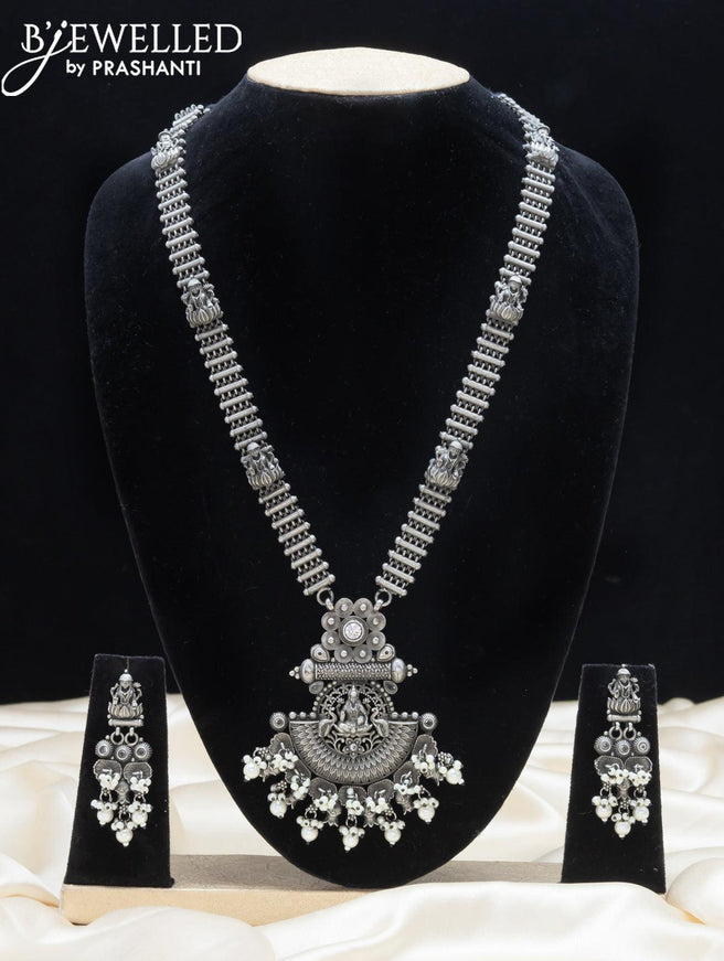 Oxidised haaram with cz stone and lakshmi pendant - {{ collection.title }} by Prashanti Sarees