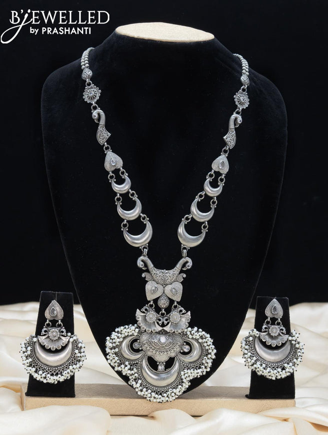 Oxidised haaram with cz stone and pearl hangings - {{ collection.title }} by Prashanti Sarees