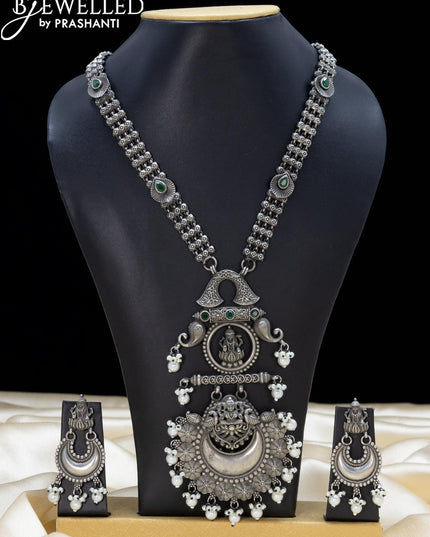 Oxidised haaram with emerald stone and lakshmi pendant - {{ collection.title }} by Prashanti Sarees