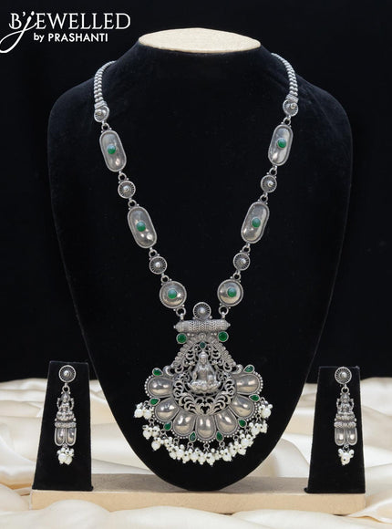 Oxidised haaram with emerald stone and lakshmi pendant - {{ collection.title }} by Prashanti Sarees