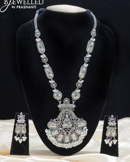 Oxidised haaram with kemp stone and lakshmi pendant - {{ collection.title }} by Prashanti Sarees