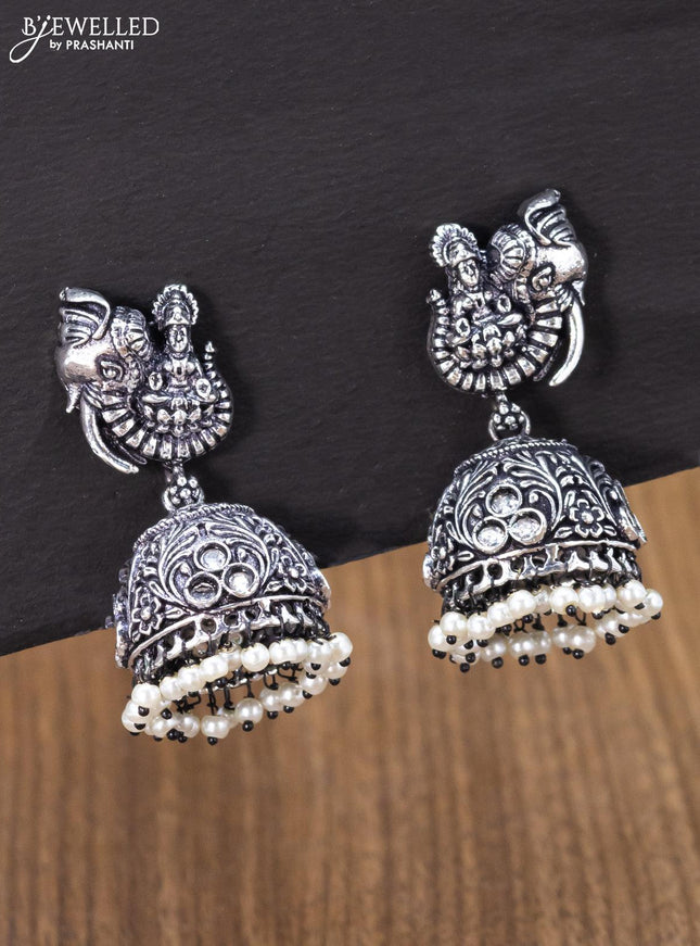 Oxidised jhumka lakshmi design with cz stones and pearl hangings - {{ collection.title }} by Prashanti Sarees