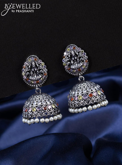 Oxidised Jhumka lakshmi design with multicolour stones and pearl hangings - {{ collection.title }} by Prashanti Sarees