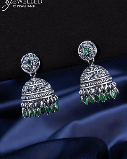 Oxidised Jhumka with emerald stones and hangings - {{ collection.title }} by Prashanti Sarees