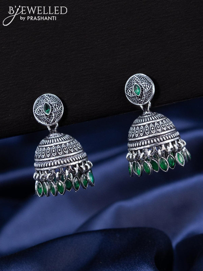 Oxidised Jhumka with emerald stones and hangings - {{ collection.title }} by Prashanti Sarees