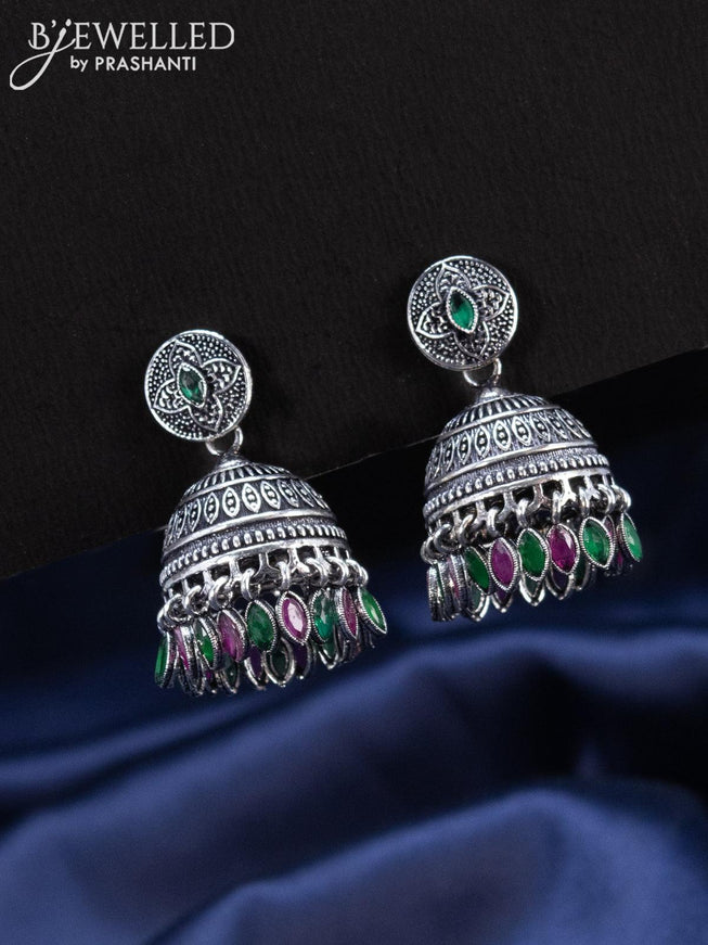 Oxidised Jhumka with kemp stones and hangings - {{ collection.title }} by Prashanti Sarees