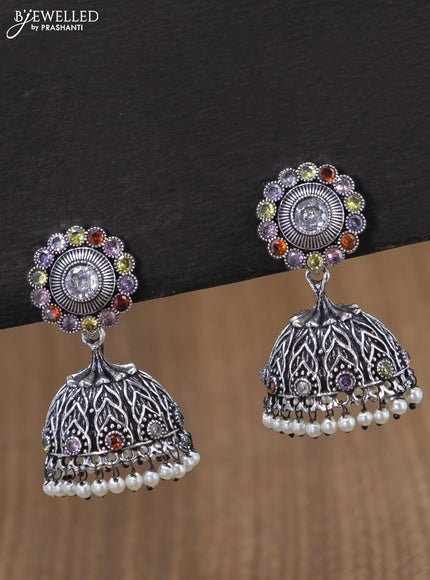 Oxidised jhumka with multicolour stones and pearl hangings - {{ collection.title }} by Prashanti Sarees