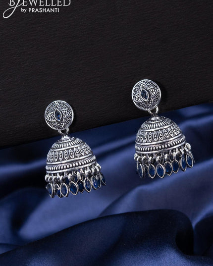 Oxidised Jhumka with sapphire stones and hangings - {{ collection.title }} by Prashanti Sarees