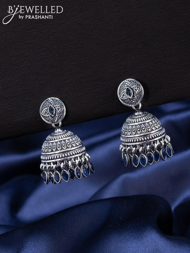 Oxidised Jhumka with sapphire stones and hangings - {{ collection.title }} by Prashanti Sarees