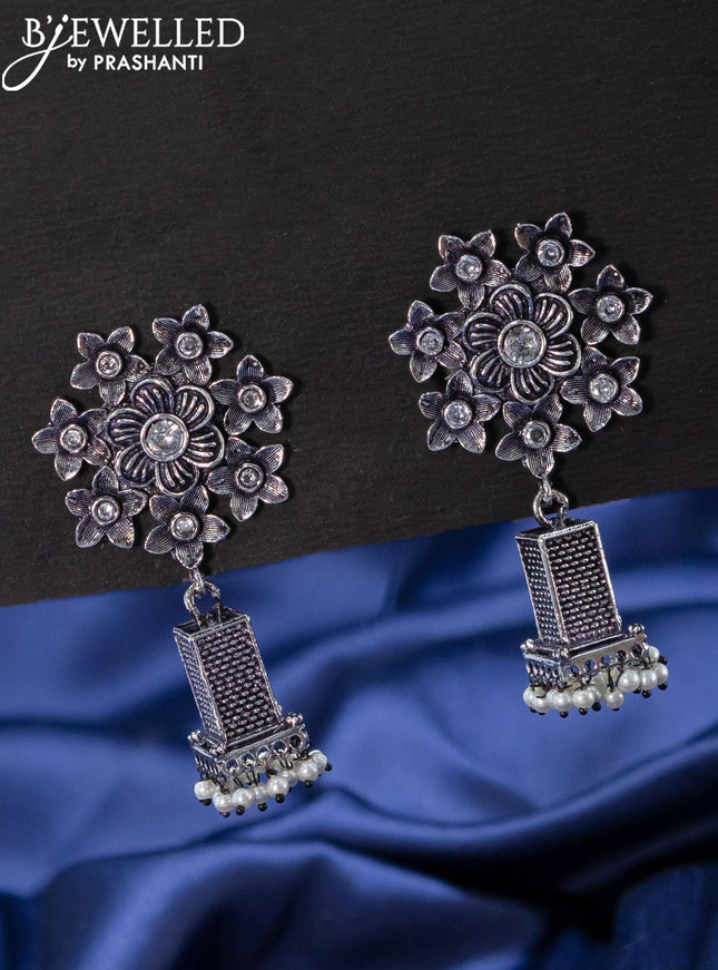 Oxidised jhumkas floral design with cz stones - {{ collection.title }} by Prashanti Sarees