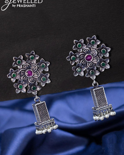 Oxidised jhumkas floral design with kemp stones - {{ collection.title }} by Prashanti Sarees