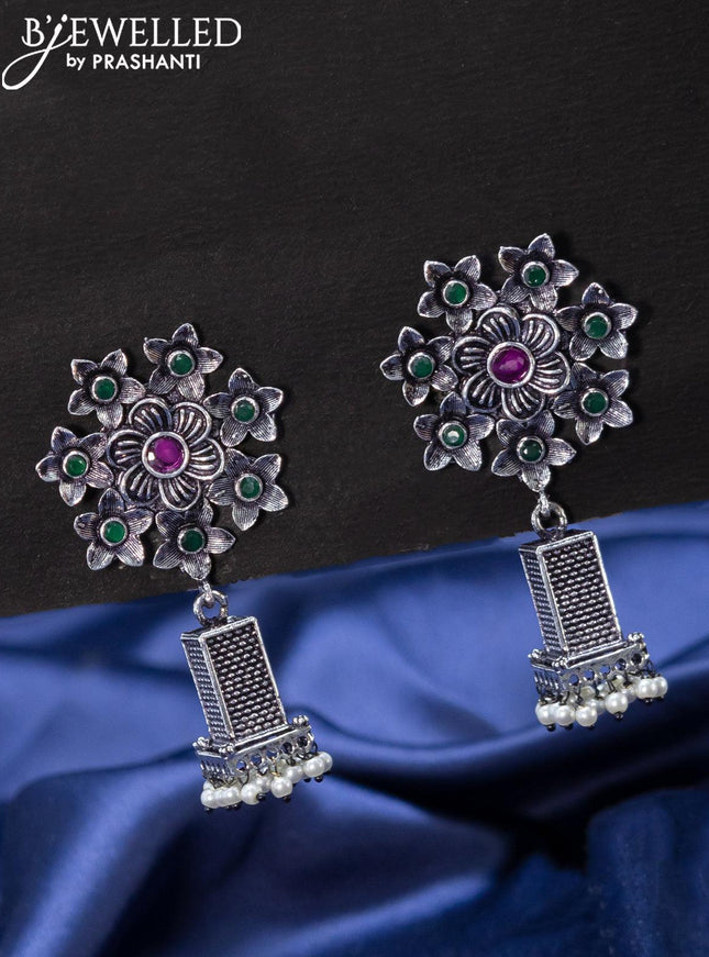 Oxidised jhumkas floral design with kemp stones - {{ collection.title }} by Prashanti Sarees