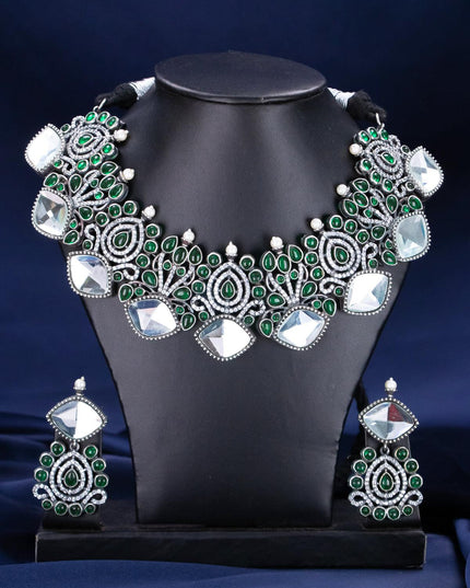 Oxidised necklace with emerald stones and mirror work - {{ collection.title }} by Prashanti Sarees