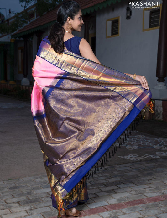 Navy Blue - Pure Kanjivaram Silk Saree with Silver Zari main image 1