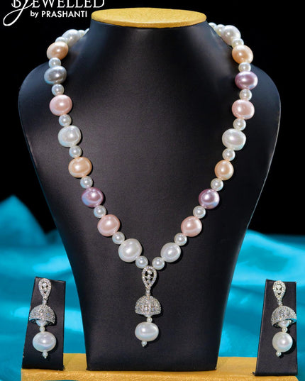 Pearl and multicolour necklace with cz stone pendant - {{ collection.title }} by Prashanti Sarees