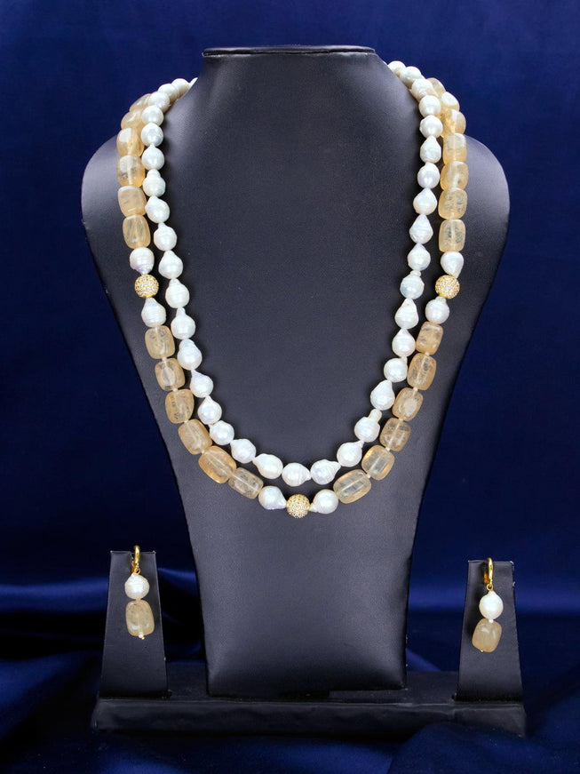 Pearl double layer mala with earrings - {{ collection.title }} by Prashanti Sarees