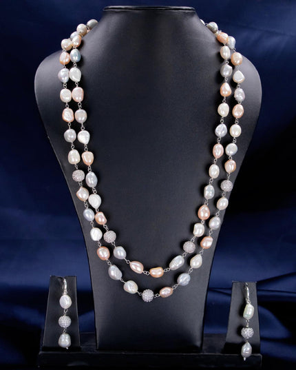 Pearl double layer mala with earrings - {{ collection.title }} by Prashanti Sarees