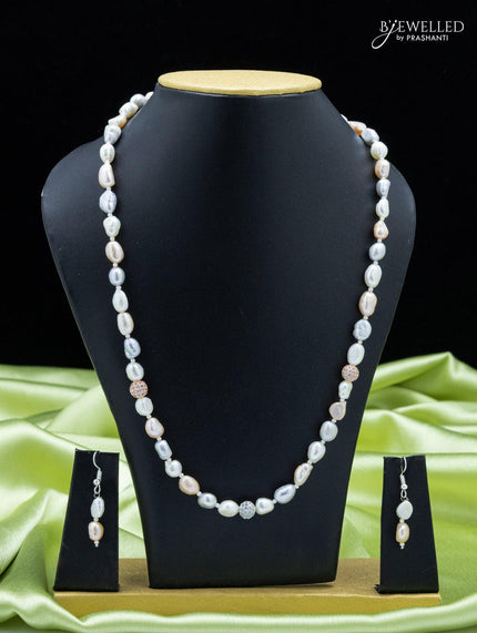 Pearl grey maala with earrings - {{ collection.title }} by Prashanti Sarees