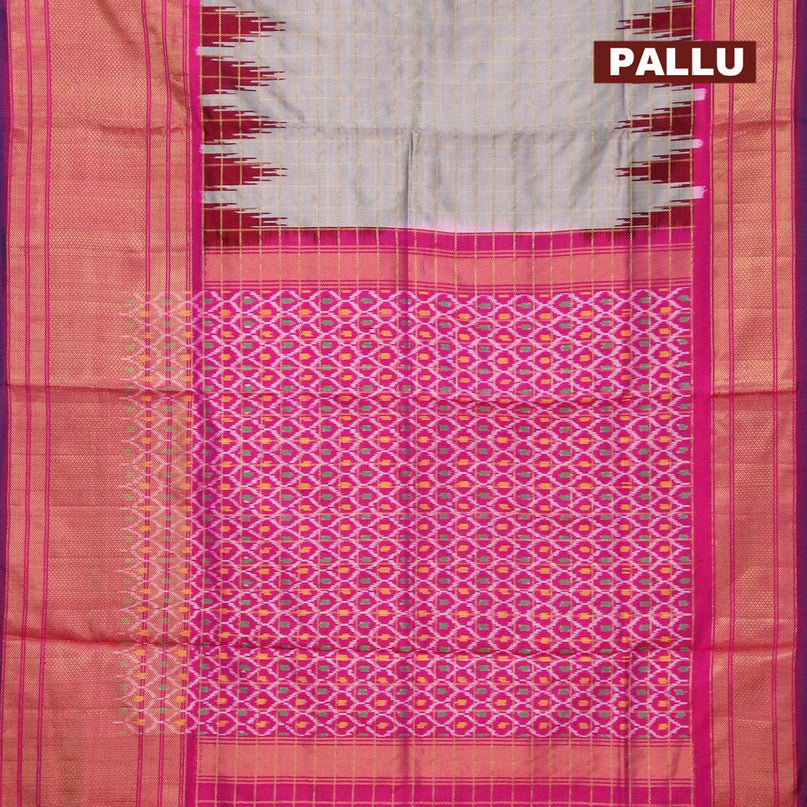 Pochampally silk saree grey and pink with allover zari checks and long zari woven border - {{ collection.title }} by Prashanti Sarees