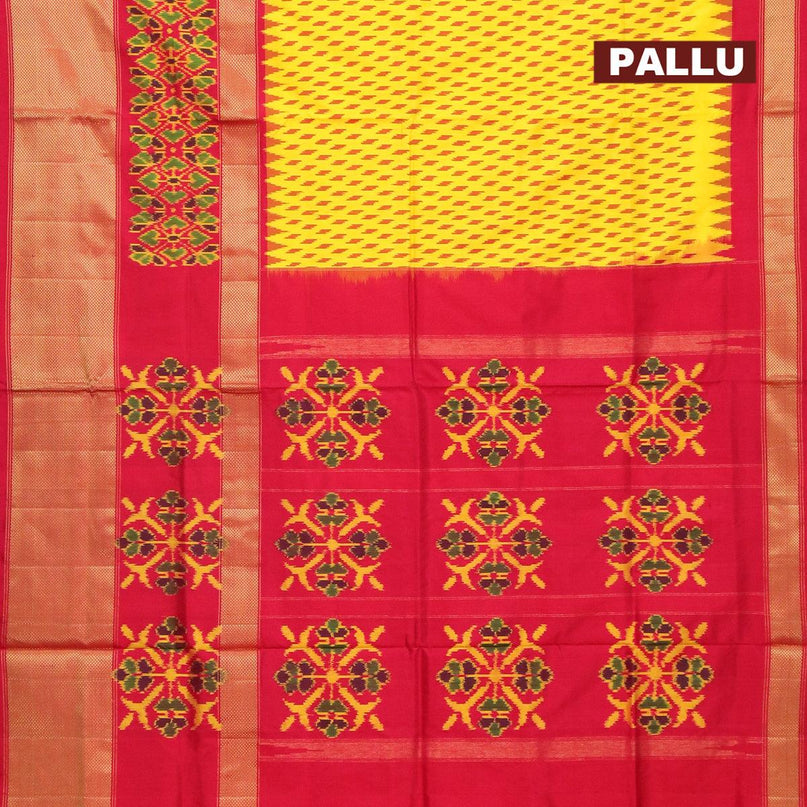 Pochampally silk saree yellow and red with allover ikat weaves and long zari woven ikat border - {{ collection.title }} by Prashanti Sarees