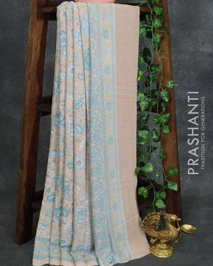 Printed crepe silk saree beige with allover floral prints and printed border - {{ collection.title }} by Prashanti Sarees