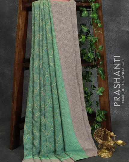 Printed crepe silk saree green shade and grey shade with allover prints and simple border - {{ collection.title }} by Prashanti Sarees