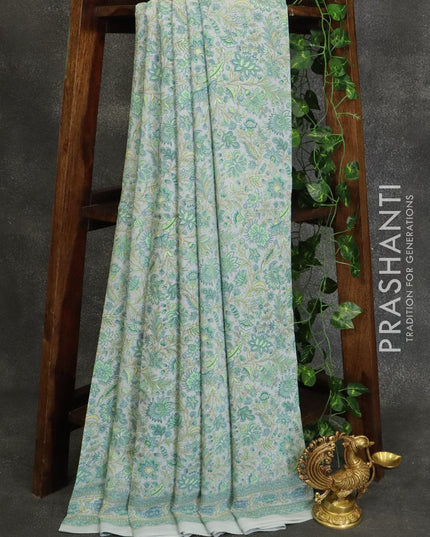 Printed crepe silk saree grey with allover floral prints and printed border - {{ collection.title }} by Prashanti Sarees
