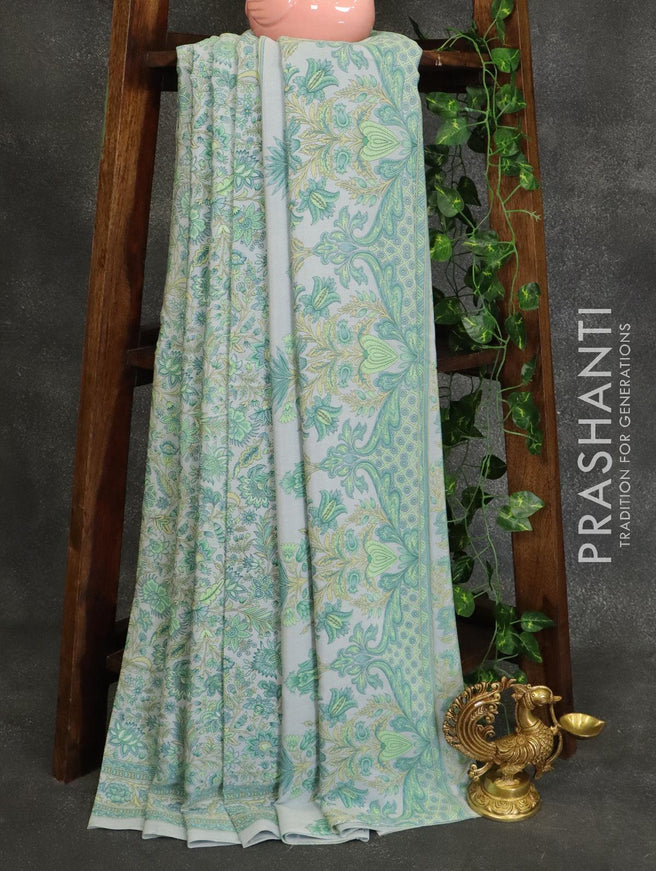 Printed crepe silk saree grey with allover floral prints and printed border - {{ collection.title }} by Prashanti Sarees