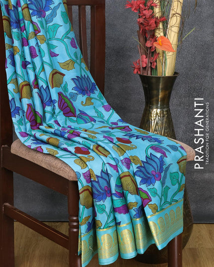 Printed crepe silk saree light blue with allover pichwai prints and zari woven border - {{ collection.title }} by Prashanti Sarees