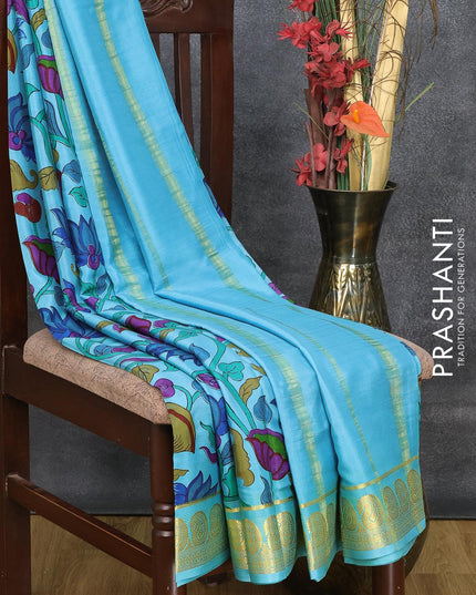 Printed crepe silk saree light blue with allover pichwai prints and zari woven border - {{ collection.title }} by Prashanti Sarees