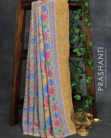 Printed crepe silk saree sandal with allover floral prints and printed border - {{ collection.title }} by Prashanti Sarees