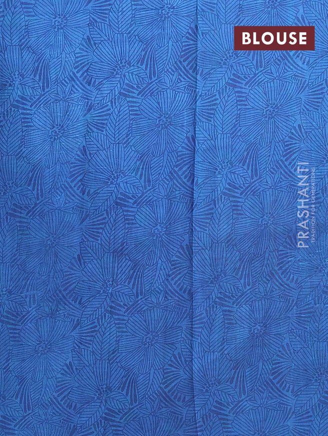 Printed silk saree off white and blue with allover floral prints and printed border - {{ collection.title }} by Prashanti Sarees