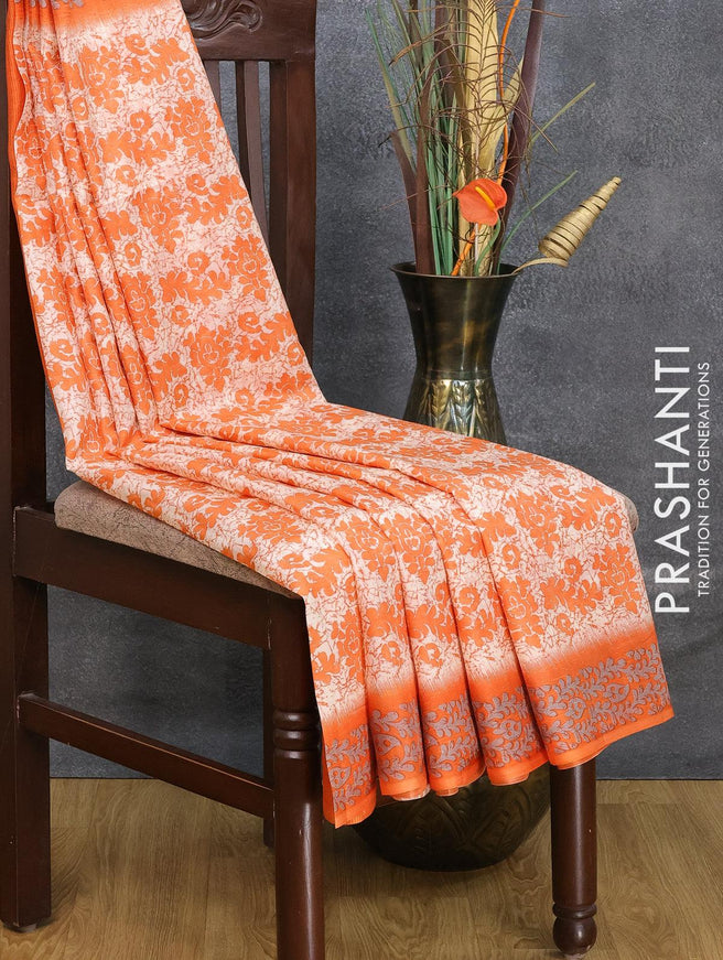 Printed silk saree off white and orange with allover prints and printed border - {{ collection.title }} by Prashanti Sarees