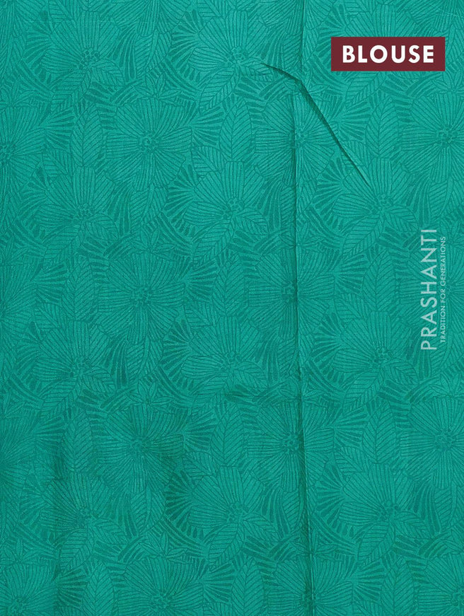 Printed silk saree off white and teal green with allover geometric prints and printed border - {{ collection.title }} by Prashanti Sarees