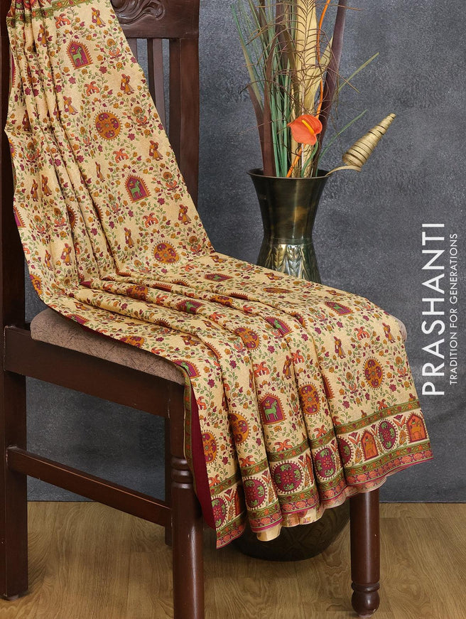 Printed silk saree sandal and wine shade with allover prints and printed border - {{ collection.title }} by Prashanti Sarees