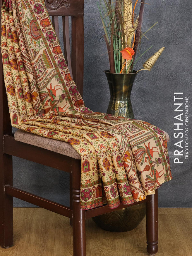 Printed silk saree sandal and wine shade with allover prints and printed border - {{ collection.title }} by Prashanti Sarees