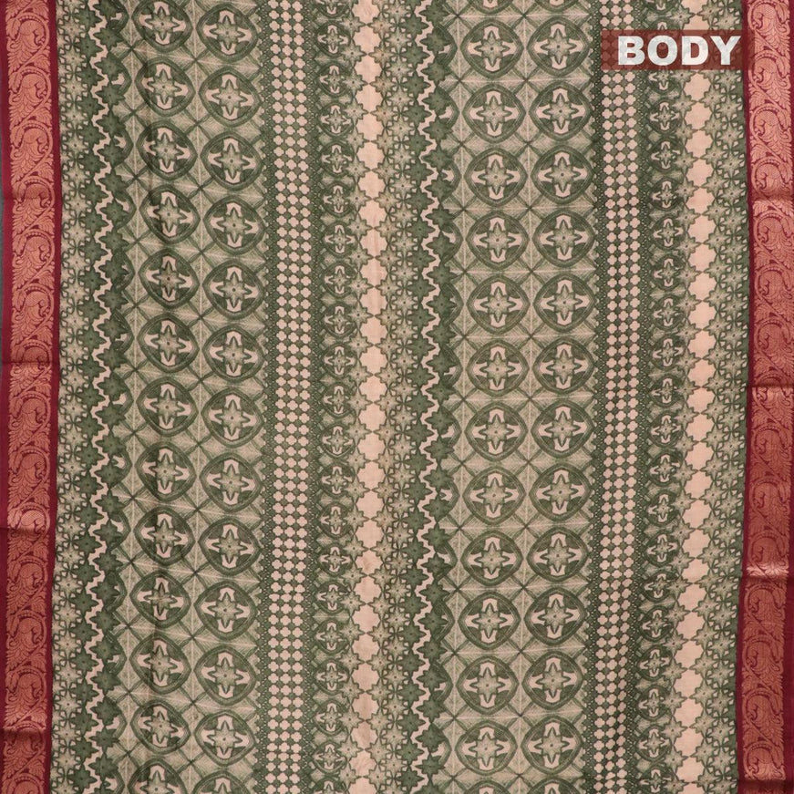 Pure chanderi silk cotton saree beige green and maroon with allover prints and woven border - {{ collection.title }} by Prashanti Sarees