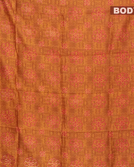 Pure chanderi silk cotton saree dark mustard and red with allover prints and small zari woven border - {{ collection.title }} by Prashanti Sarees