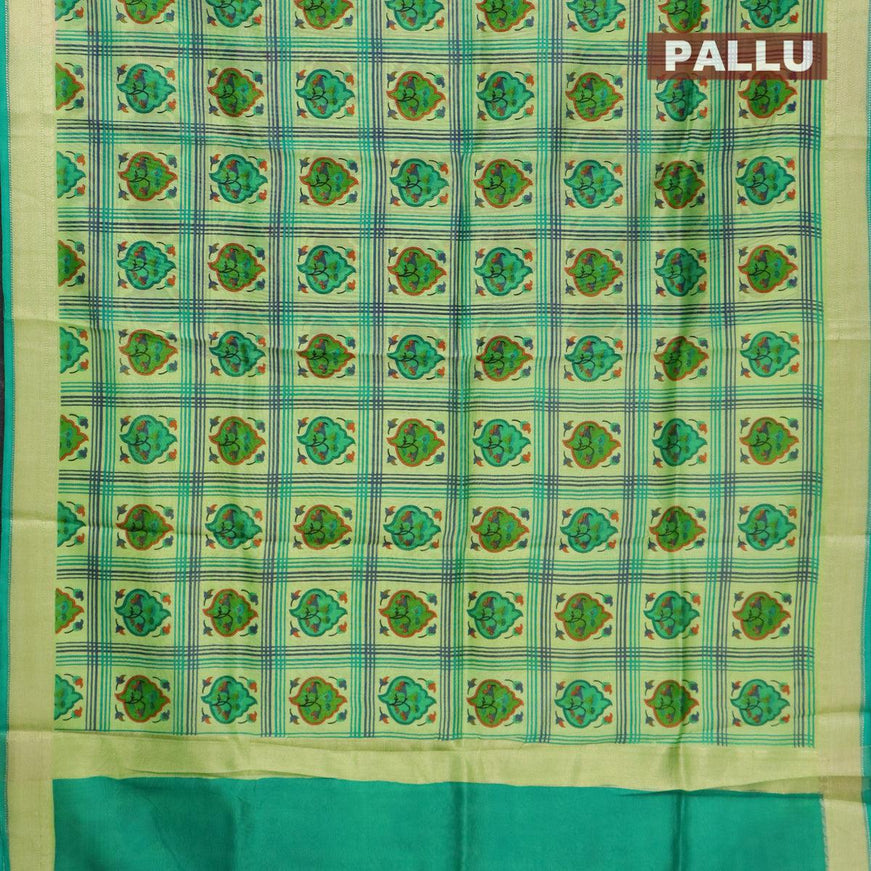 Pure chanderi silk cotton saree light green with allover prints and zari woven border - {{ collection.title }} by Prashanti Sarees