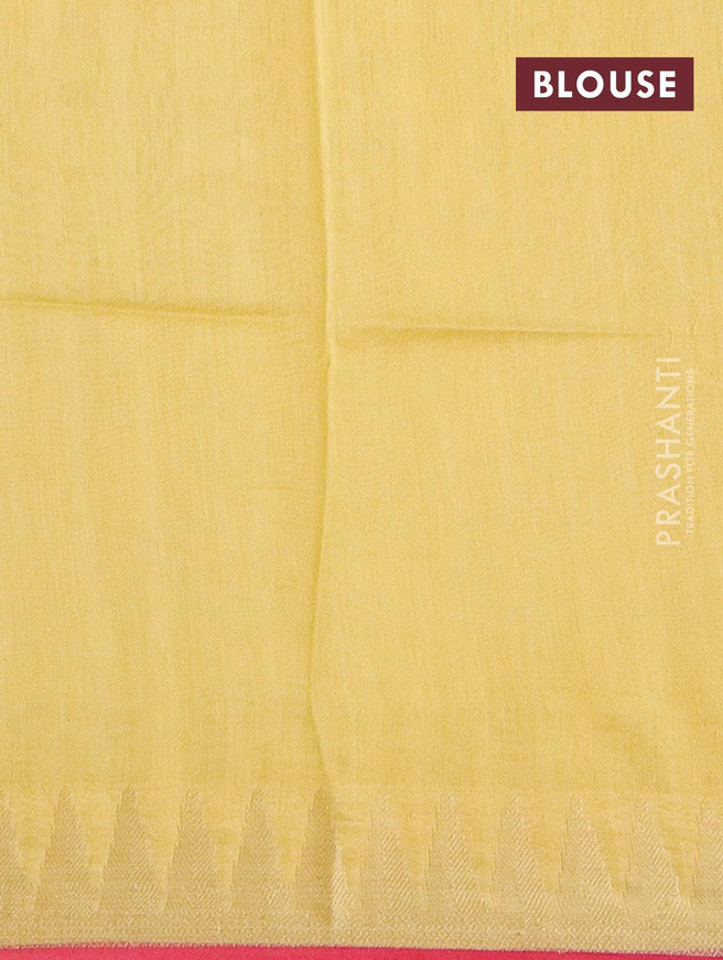 Pure chanderi silk cotton saree pale yellow and pink with allover prints and woven border - {{ collection.title }} by Prashanti Sarees